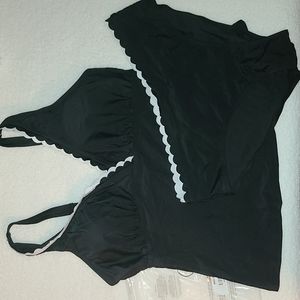 Olivia Mark - Black Color Block Scalloped V-Neck Tankini Swimsuit NWT sz L